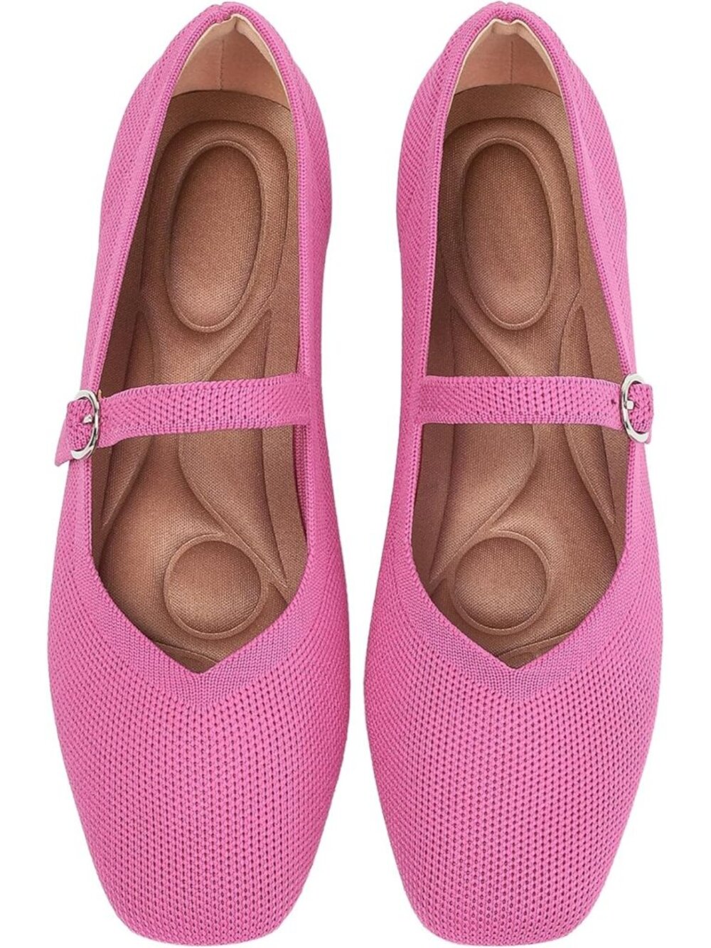 🆕Women's Pink Knit Mary Jane Ballet Flats Square Toe Comfort Dressy Shoes